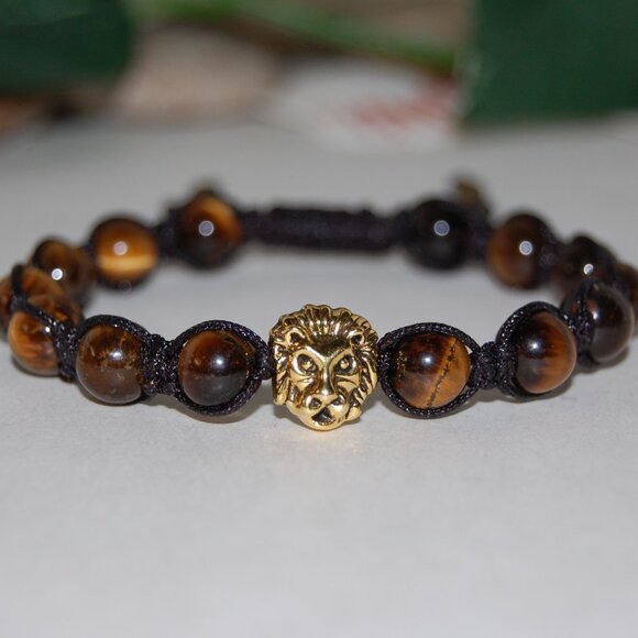 Tiger Eye Bracelet,Lion Bracelet,Tiger Eye Shamballa Bracelet,Man,Mens Bracelet - Picture 1 of 2